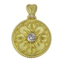 Cubic Zirconia Brass Pendants, Flat Round, gold color plated, with cubic zirconia Approx 1.5mm 