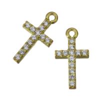Латунь крест подвески, Kресты, плакирован золотом, инкрустированное микро кубического циркония отверстие:Приблизительно 1mm, продается PC