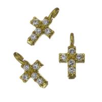 Латунь крест подвески, Kресты, плакирован золотом, открыть & инкрустированное микро кубического циркония отверстие:Приблизительно 1mm, продается PC
