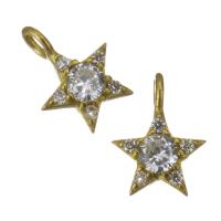 Brass Star Pendants, gold color plated, open & with cubic zirconia Approx 1.5mm 