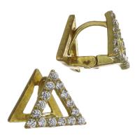 metal Pendientes de palanca posterior, Triángulo, chapado en color dorado, micro arcilla de zirconia cúbica, 10x9x10mm, Vendido por Par
