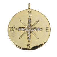 Cubic Zirconia Micro Pave Brass Pendant, Flat Round, gold color plated, micro pave cubic zirconia Approx 1mm 
