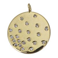 Cubic Zirconia Micro Pave Brass Pendant, Flat Round, gold color plated, micro pave cubic zirconia Approx 2mm 