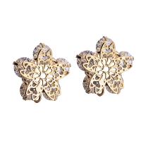 Cubic Zircon Brass Earring, Flower, real gold plated, for woman & with cubic zirconia, 15*15mm 