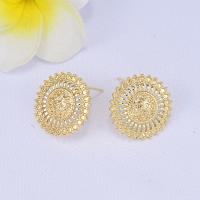 Brass Stud Earring, Bouquet, real gold plated, for woman, 20.3*20.2mm 