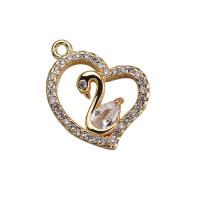 Rhinestone Brass Pendants, Heart, real gold plated, for woman & with rhinestone & hollow, 14.1*17.6mm 