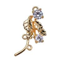 Rhinestone Brass Pendants, Leaf, real gold plated, for woman & with rhinestone, 27*14mm 