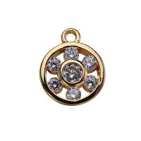 Rhinestone Brass Pendants, Flower, real gold plated, for woman & with rhinestone, 11*9mm 