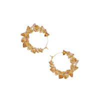 Brass Hoop Earring, with Crystal, Donut, gold color plated, for woman 34*36mm 