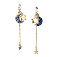 Enamel Zinc Alloy Drop Earring, Moon and Star, gold color plated, for woman, blue, 55*20mm 