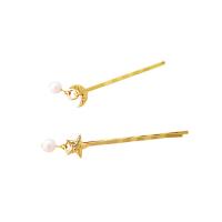 Hair Slide, Zinc Alloy, with Plastic Pearl, Moon and Star, gold color plated & for woman, 58mm 