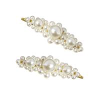 Hair Slide, Brass, with Plastic Pearl, gold color plated, for woman, 25*85mm 