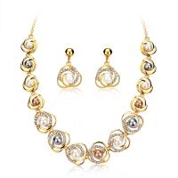 Rhinestone Zinc Alloy Jewelry Set, earring & necklace, with Plastic Pearl, zinc alloy lobster clasp, zinc alloy post pin, plated, for woman & with rhinestone Approx 17.7 Inch 