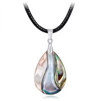 Abalone Shell Necklace, with leather cord, plated, Unisex, black Approx 17.7 Inch 