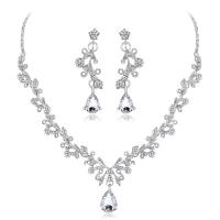 Rhinestone Zinc Alloy Jewelry Set, earring & necklace, zinc alloy lobster clasp, zinc alloy post pin, plated, for woman & with rhinestone, platinum color, 44mm,15mm,43mm,38mm Approx 17.7 Inch 