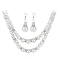Rhinestone Zinc Alloy Jewelry Set, earring & necklace, with Plastic Pearl, zinc alloy lobster clasp, zinc alloy earring hook, plated, for woman & with rhinestone, white Approx 19.6 Inch 