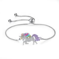 Rhinestone Brass Bracelets, Unicorn, plated, for woman & with rhinestone, multi-colored Approx 5.1 Inch 