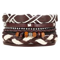 PU Leather Cord Bracelets, with Nylon Cord & Wood & Zinc Alloy, antique silver color plated, three pieces & Unisex Approx 7.5 Inch 
