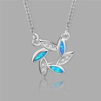 Cubic Zircon Micro Pave Sterling Silver Necklace, 925 Sterling Silver, with Opal, Flower, platinum plated, oval chain & micro pave cubic zirconia & for woman Approx 15.7 Inch 