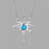 Cubic Zircon Micro Pave Sterling Silver Necklace, 925 Sterling Silver, with Opal, platinum plated, oval chain & micro pave cubic zirconia & for woman, 13.13mm Approx 15.7 Inch 