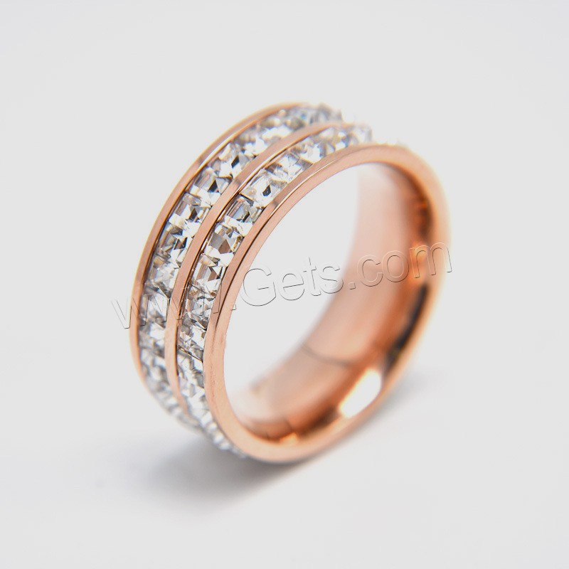 Anilo de dedo de acero inoxidable, Donut, chapado en color rosa dorada, diverso tamaño para la opción & para mujer & con diamantes de imitación, tamaño:7-10, Vendido por UD