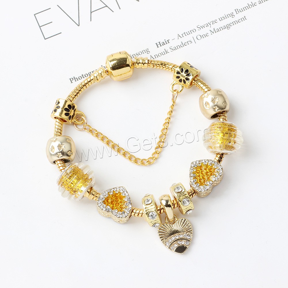 Zinc Alloy European Bracelets, gold color plated, different size for choice & micro pave rhinestone & for woman, Sold By Strand