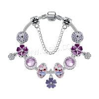 Zinc Alloy European Bracelets, with Gemstone, zinc alloy interlocking clasp, silver color plated & for woman & enamel, purple 