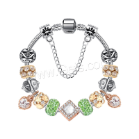 Zinc Alloy European Bracelets, zinc alloy interlocking clasp, plated & micro pave rhinestone & for woman, silver color 