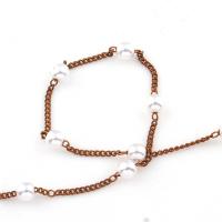 Cadena Ovalada de Fundición, con Perlas plásticas, chapado, más colores para la opción, libre de níquel, 4*1000mm, longitud:aproximado 39.3 Inch, Vendido por Sarta