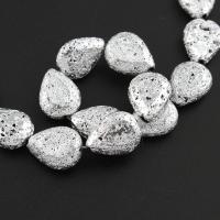 Natürliche Lava Perlen, Tropfen, verschiedene Größen vorhanden, Silberfarbe, 12*16*6mm, verkauft von Strang