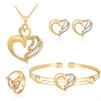 Rhinestone Zinc Alloy Jewelry Set, bangle & finger ring & earring & necklace, zinc alloy lobster clasp, zinc alloy post pin, plated, for woman & with rhinestone, golden, 36mm,25mm,18mm,20mm,18mm,20mm,18mm,20mm Approx 15.7 Inch 