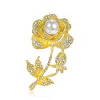 Rhinestone Zinc Alloy Brooch, with Plastic Pearl, Flower, plated, for woman & with rhinestone 