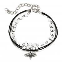 Zinc Alloy Anklet, with leather cord, plated, Adjustable & Unisex 