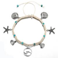 Zinc Alloy Anklet, with turquoise & Cotton Cord, plated, Adjustable & Unisex 