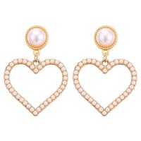 Plastic Pearl Zinc Alloy Earring, with Plastic Pearl, Heart, gold color plated, for woman 