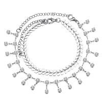 Zinc Alloy Anklet, silver color plated, 2 pieces & Adjustable & Unisex & with rhinestone 