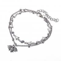 Zinc Alloy Anklet, Bee, silver color plated, Double Layer & Adjustable & Unisex 