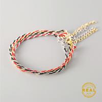Sterling Silver Bracelets, 925 Sterling Silver, with Nylon Cord, plated, for woman, mixed colors Approx 6 Inch 