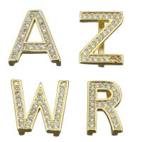 Cubic Zirconia Micro Pave Brass Beads, Letter, gold color plated & micro pave cubic zirconia Approx 