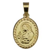 Stainless Steel Saint Pendant, Flat Oval, gold color plated Approx 