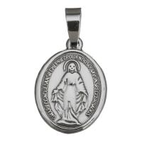 Stainless Steel Saint Pendant, Flat Oval, with letter pattern, original color Approx 