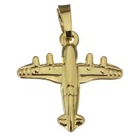 Stainless Steel Vehicle Pendant, Airplane, gold color plated Approx 
