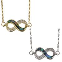 Cubic Zirconia Stainless Steel Necklace, with Abalone Shell, with 2inch extender chain, Infinity, plated, mosaic & oval chain & micro pave cubic zirconia 1.5mm Approx 17 Inch 