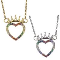 Cubic Zirconia Stainless Steel Necklace, with 2inch extender chain, Heart, plated, oval chain & micro pave cubic zirconia 1.5mm Approx 17 Inch 