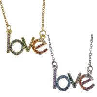 Cubic Zirconia Stainless Steel Necklace, with 2inch extender chain, Alphabet Letter, word love, plated, oval chain & micro pave cubic zirconia 1.5mm Approx 17 Inch 