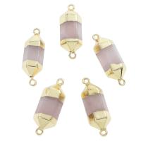 Rose Quartz Connector, with Zinc Alloy, gold color plated, 1/1 loop, 15*13*39mm 