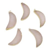 Rose Quartz Pendant, with Zinc Alloy, Moon, gold color plated, natural, pink, 21*44*7mm 