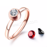 Titanium Steel Finger Ring, plated & for woman & with rhinestone, rose gold color, 7.5mm,2.5mm 