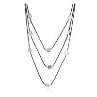 Zinc Alloy Necklace, with leather cord, Square, plated, multilayer & for woman   