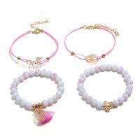 Zinc Alloy Bracelet Set, with Polyester Yarns & Nylon Cord & Lampwork, with 5cm extender chain, gold color plated, 4 pieces & twist oval chain & for woman & with rhinestone, pink Approx 7.4 Inch, Approx 7.8 Inch 